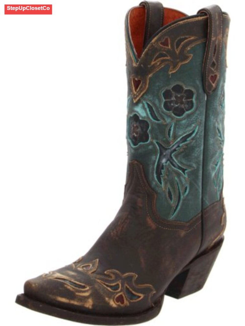 Full Grain Leather Floral Tooled Snip Toe Western Boots